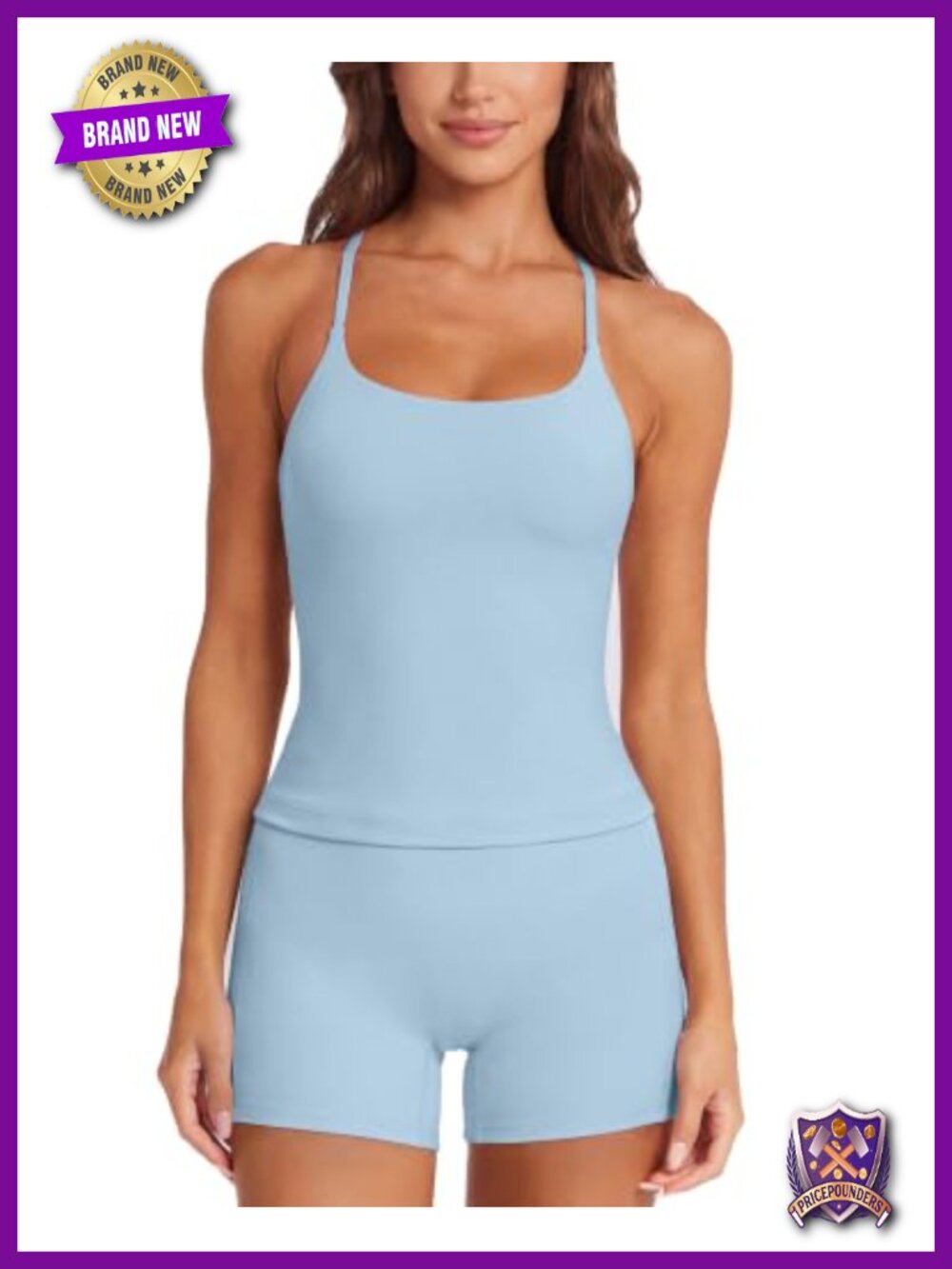 Two Piece Workout Set Padded Tank Top Biker Shorts with Pockets